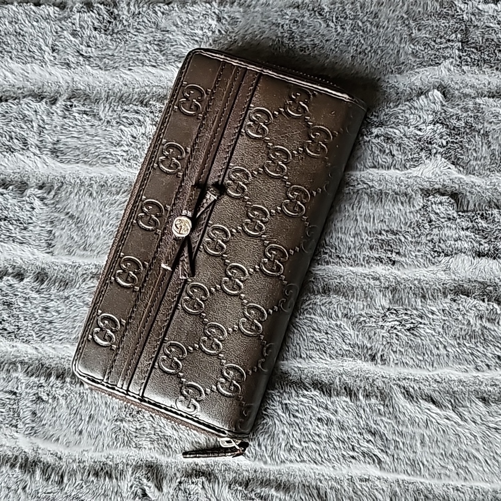Gucci guccissima long leather brown Mayfair bow wallet